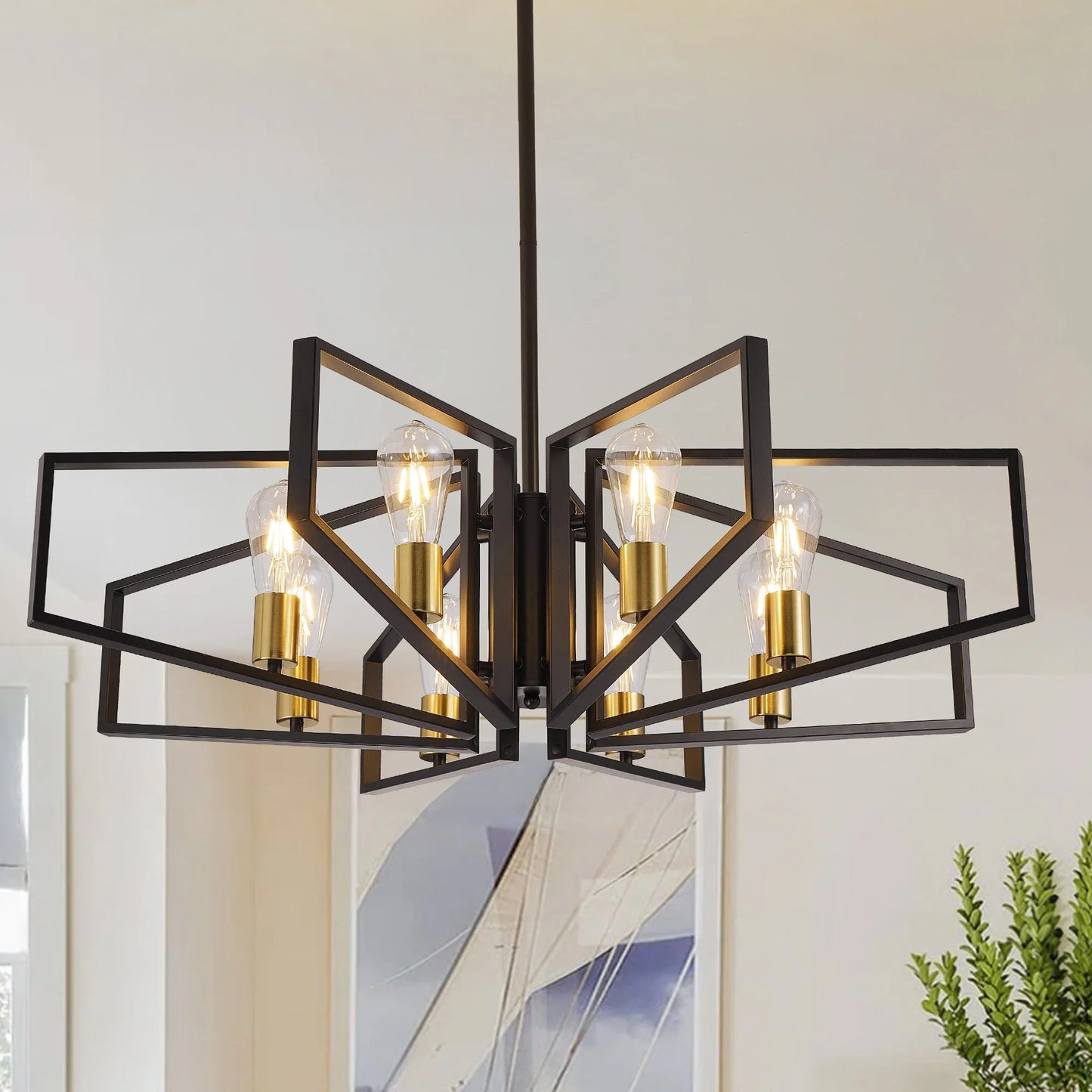 Geometric 8-Light Chandelier With Adjustable Height Pendant