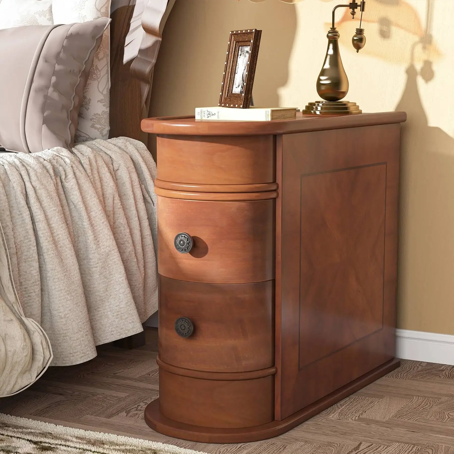 Tribesigns End Table Round Solid Wood Nightstand With Drawer
