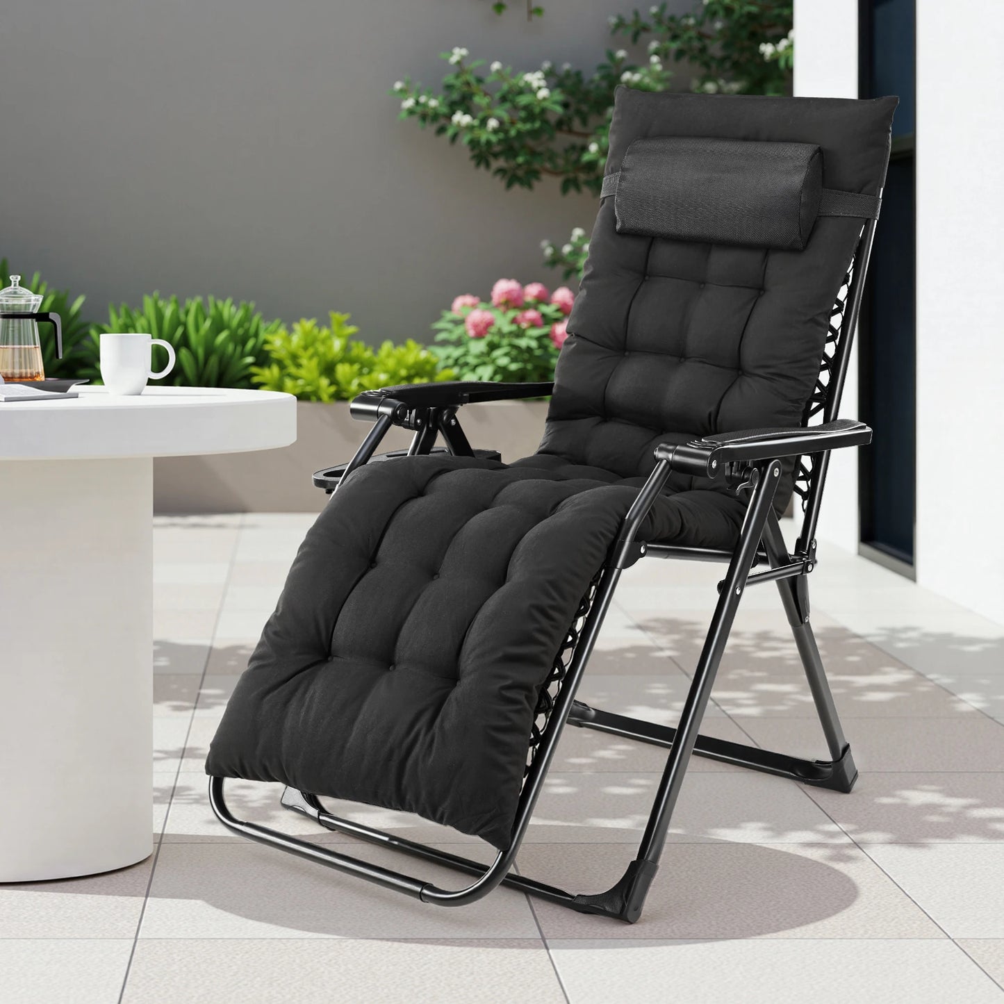 JHK Zero Gravity Recliner Folding Patio Lounge Cup Holder