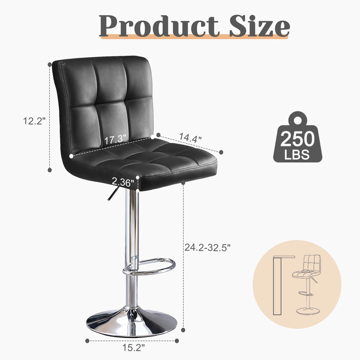 JHK PU Leather Upholstered Bar Stools With Backrest