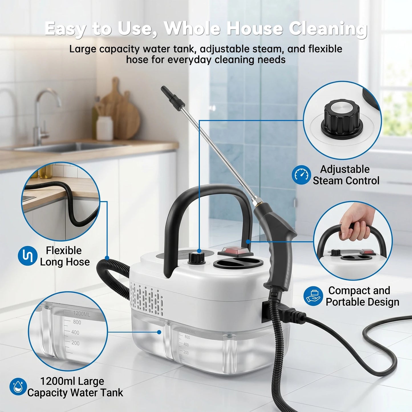 2500W Handheld Steam Cleaner 110V Portable With Accessories