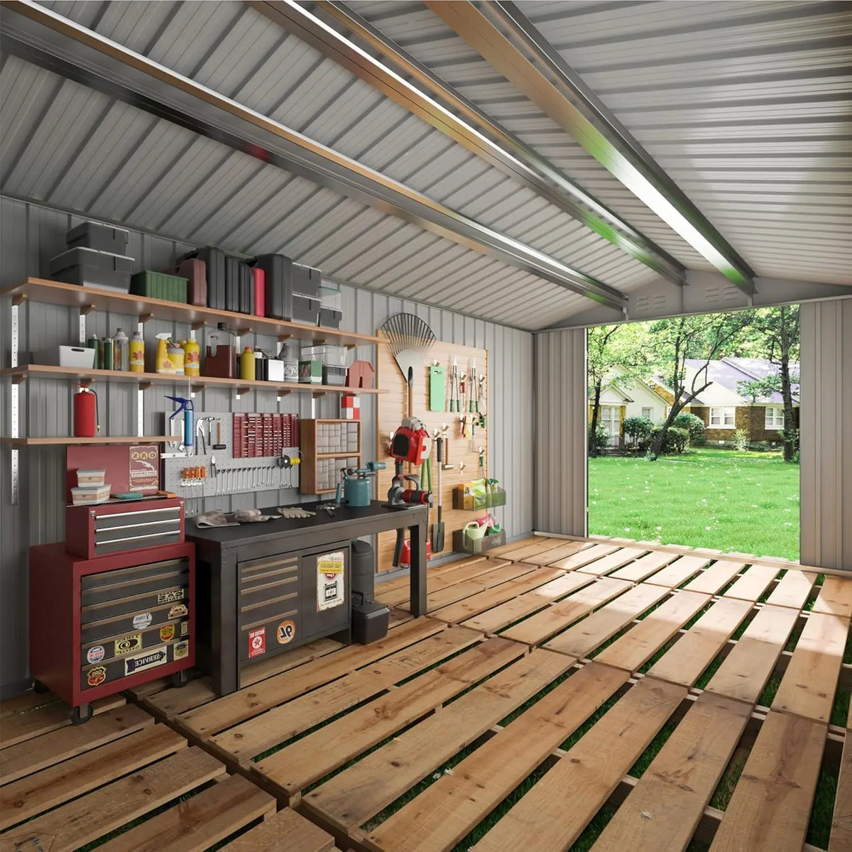 VIWAT Metal Outdoor Storage Shed With Lockable Door
