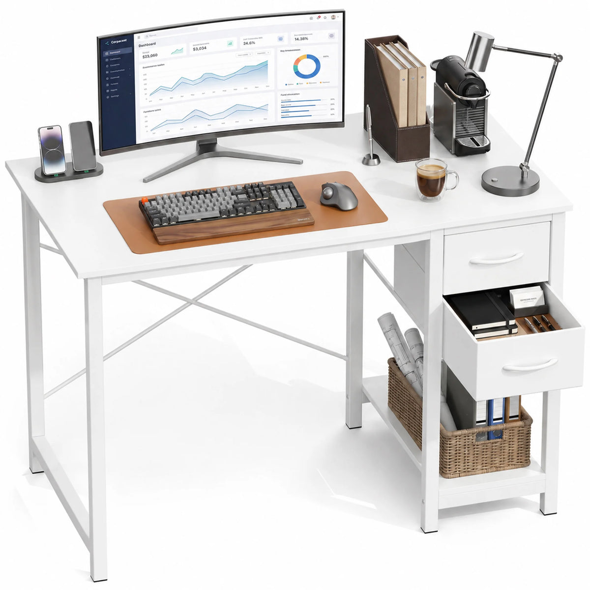 MCQ Standing Office Desk With Drawers And Hooks