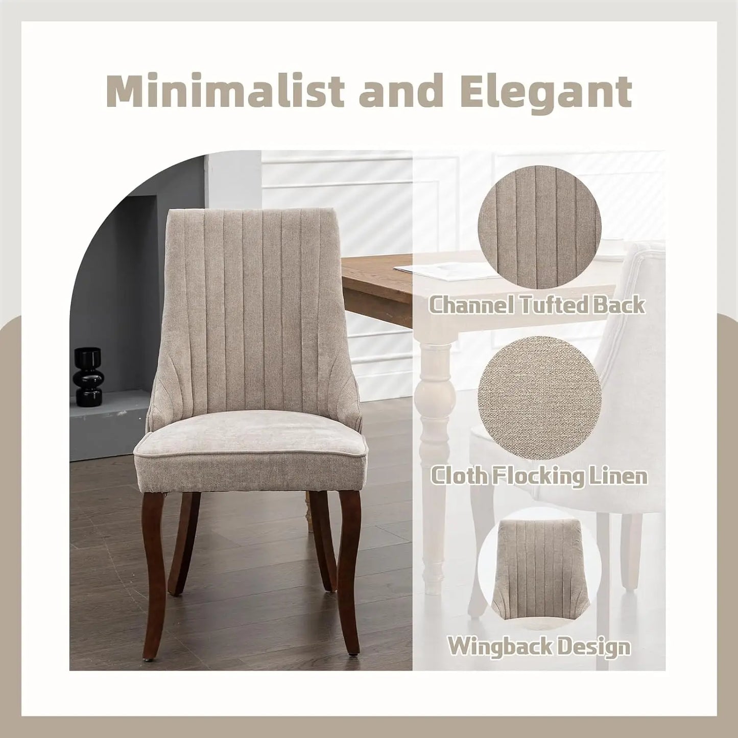 Linen Tufted Dining Chair Set With Wood Legs