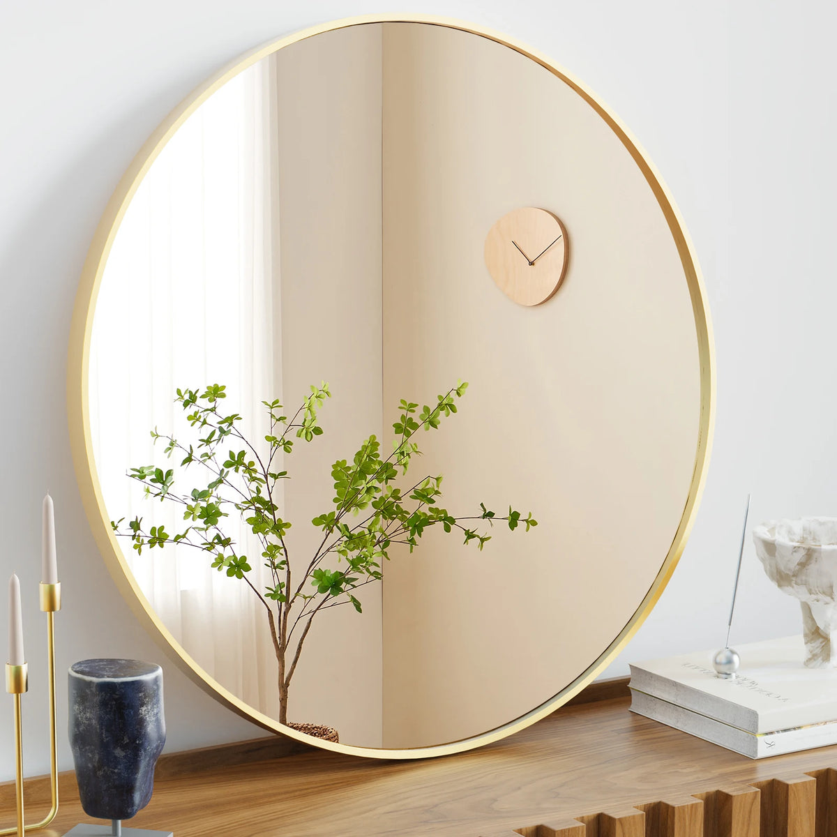JHK Modern Round Vanity Mirror With Metal Frame