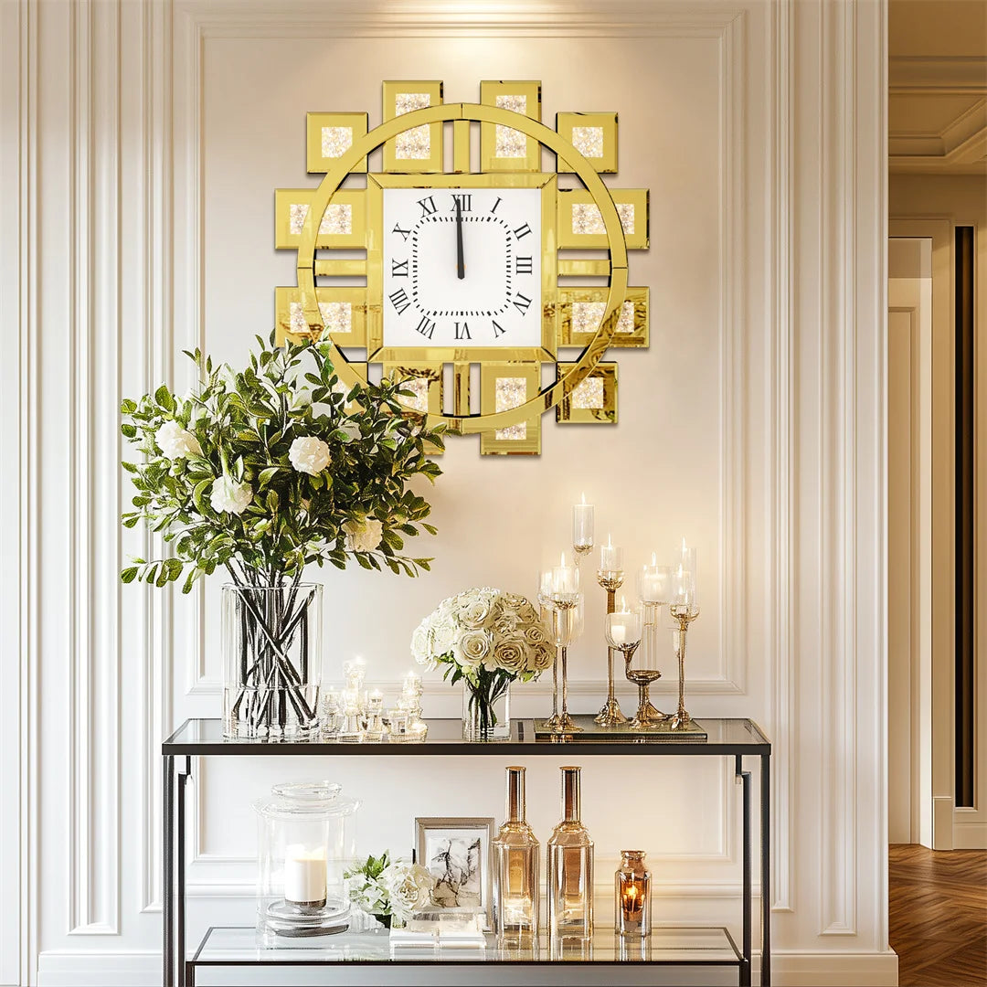 Decorative Wall Clock With Crushed Diamond Crystal Inlay