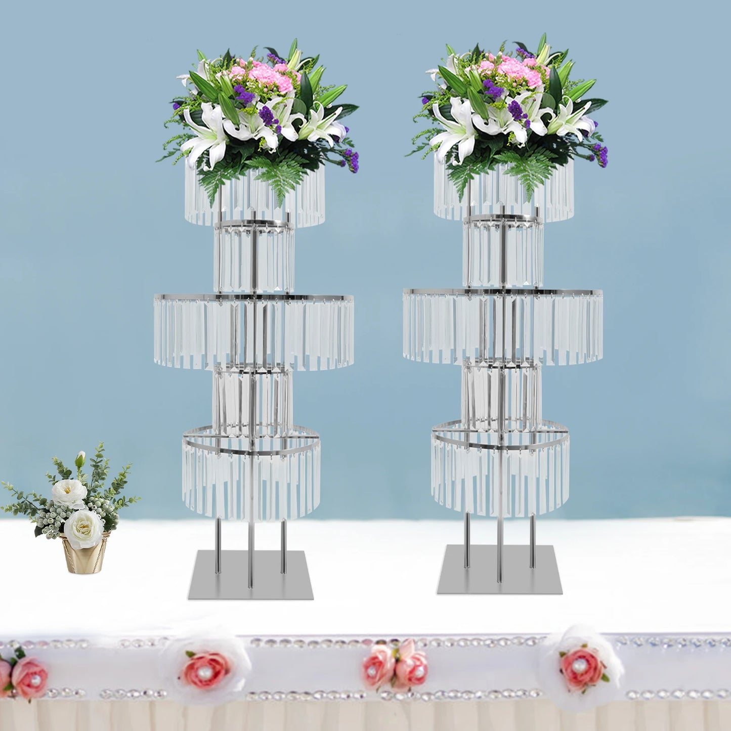 Five-Tier Crystal Flower Stand Wedding Centerpiece Display