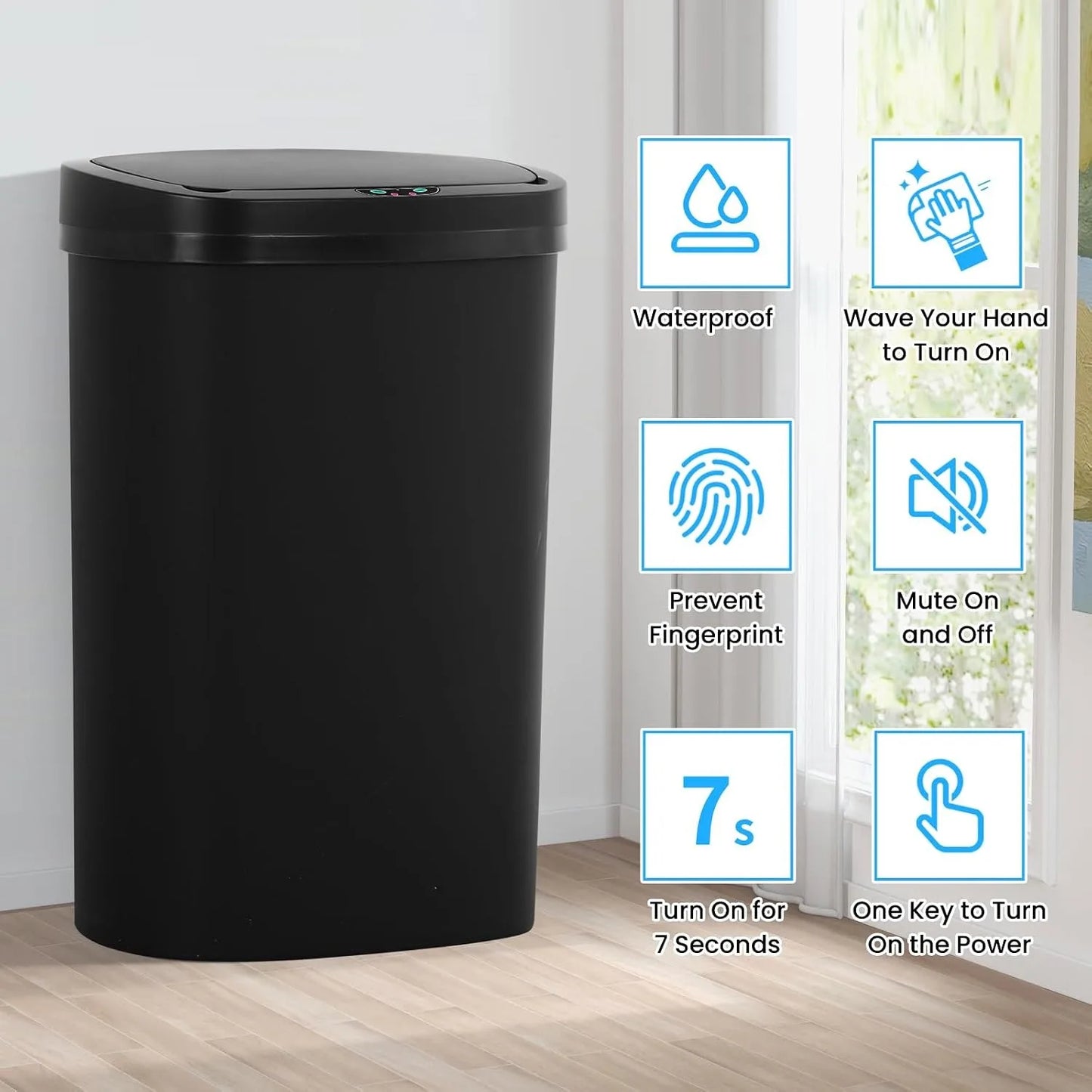 Automatic Motion Sensor Trash Can With Lid Odor Control