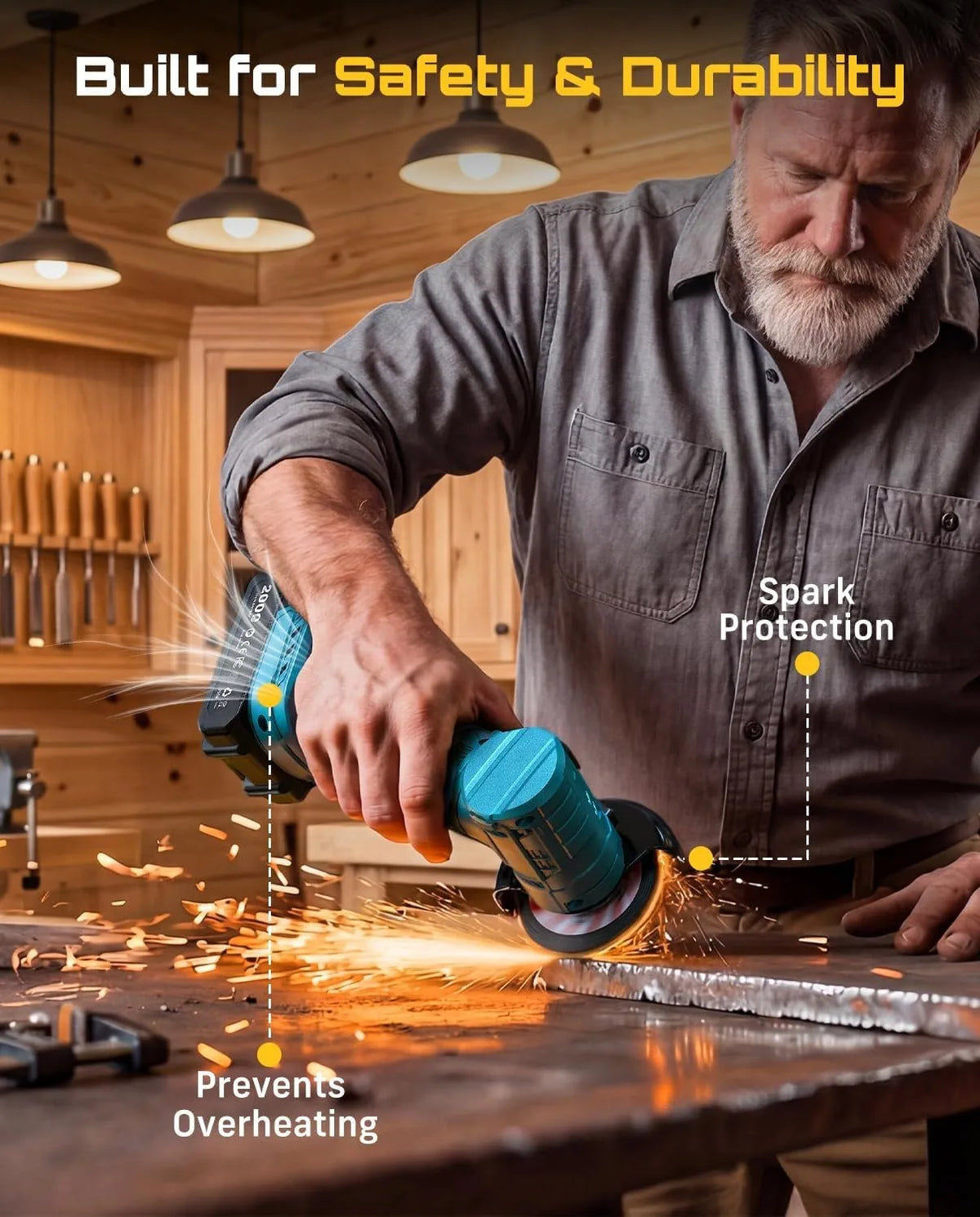 SEESII Cordless Brushless Angle Grinder Tool