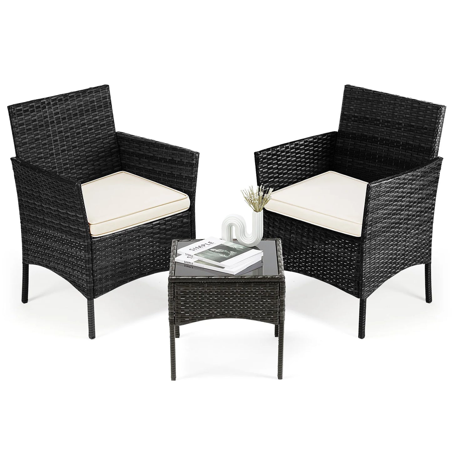 JHK Outdoor 3-Piece Wicker Rattan Patio Furniture Set