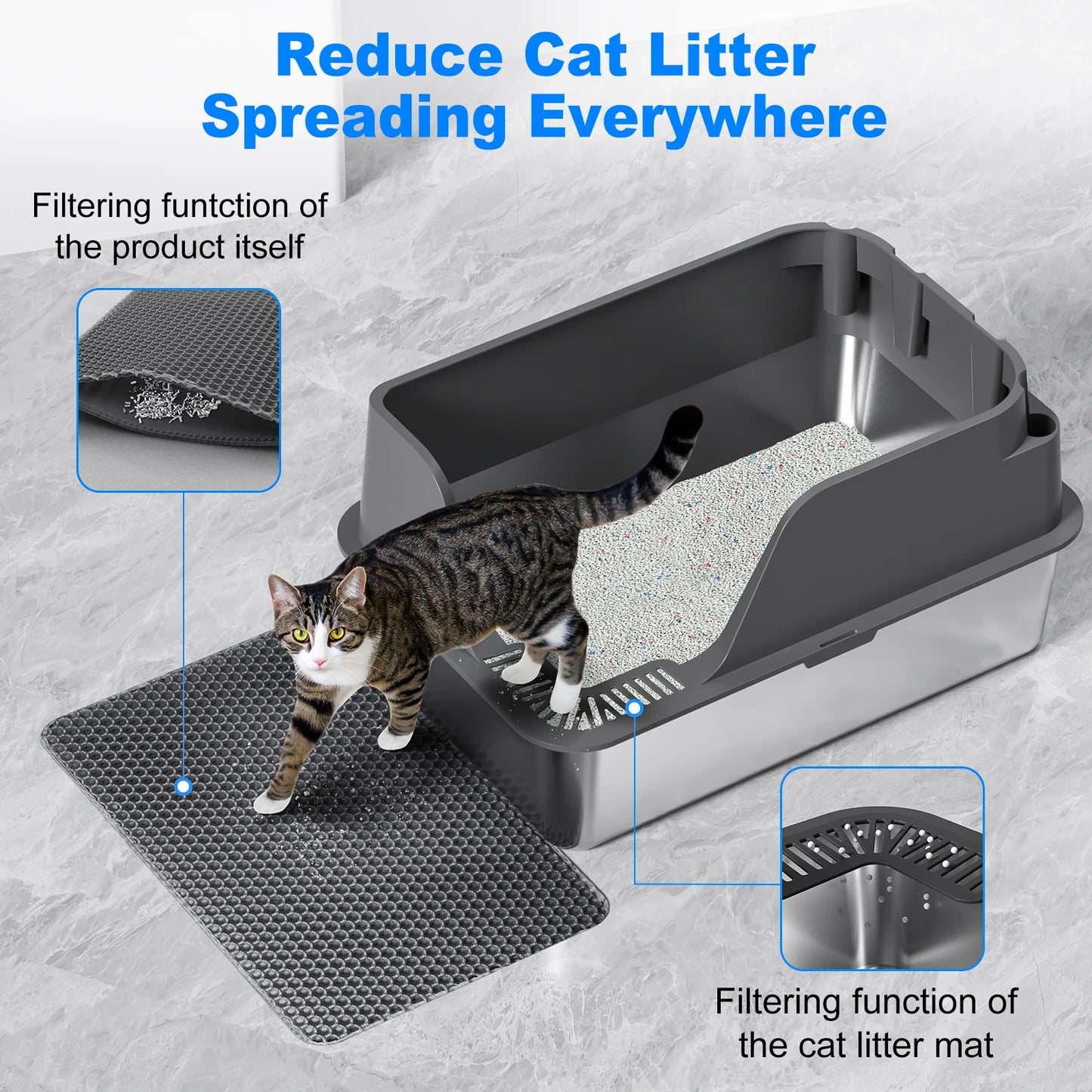Stainless Steel Cat Litter Box Extra Large Splash Proof
