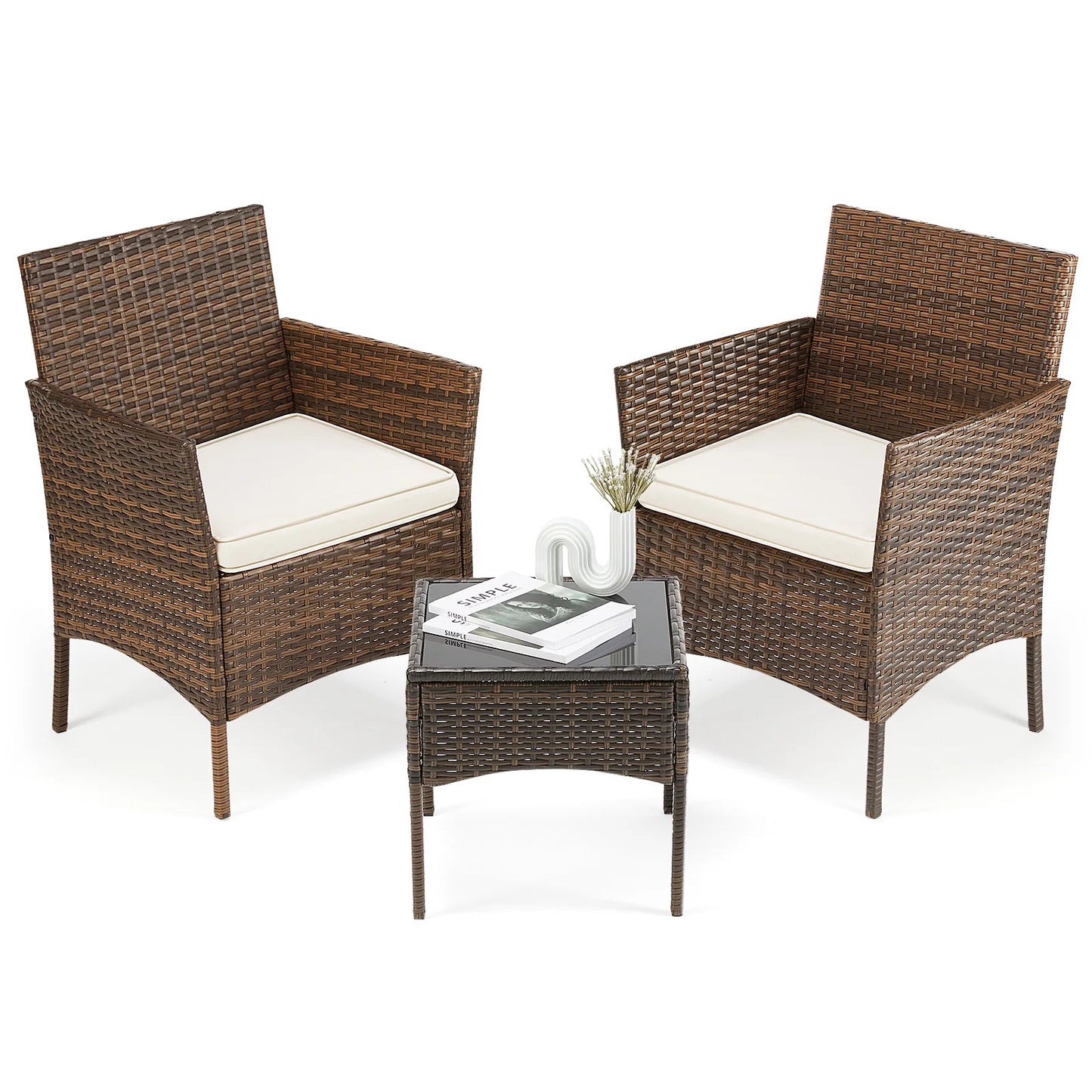 JHK Outdoor 3-Piece Wicker Rattan Patio Furniture Set