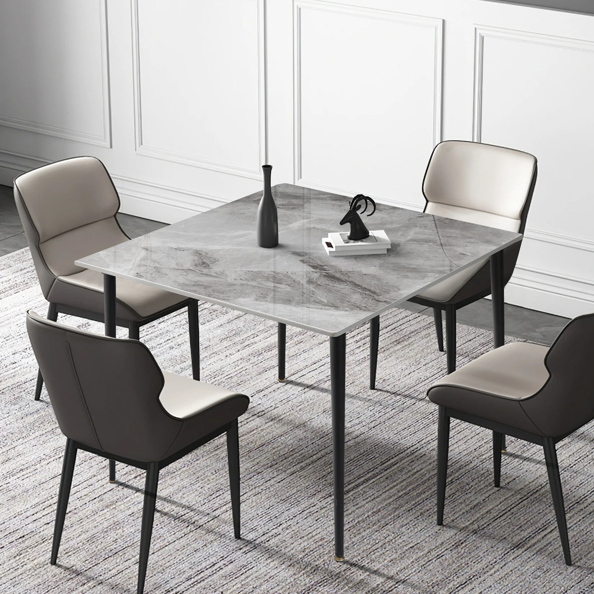 Square Marble Dining Table With Metal Legs For Dining