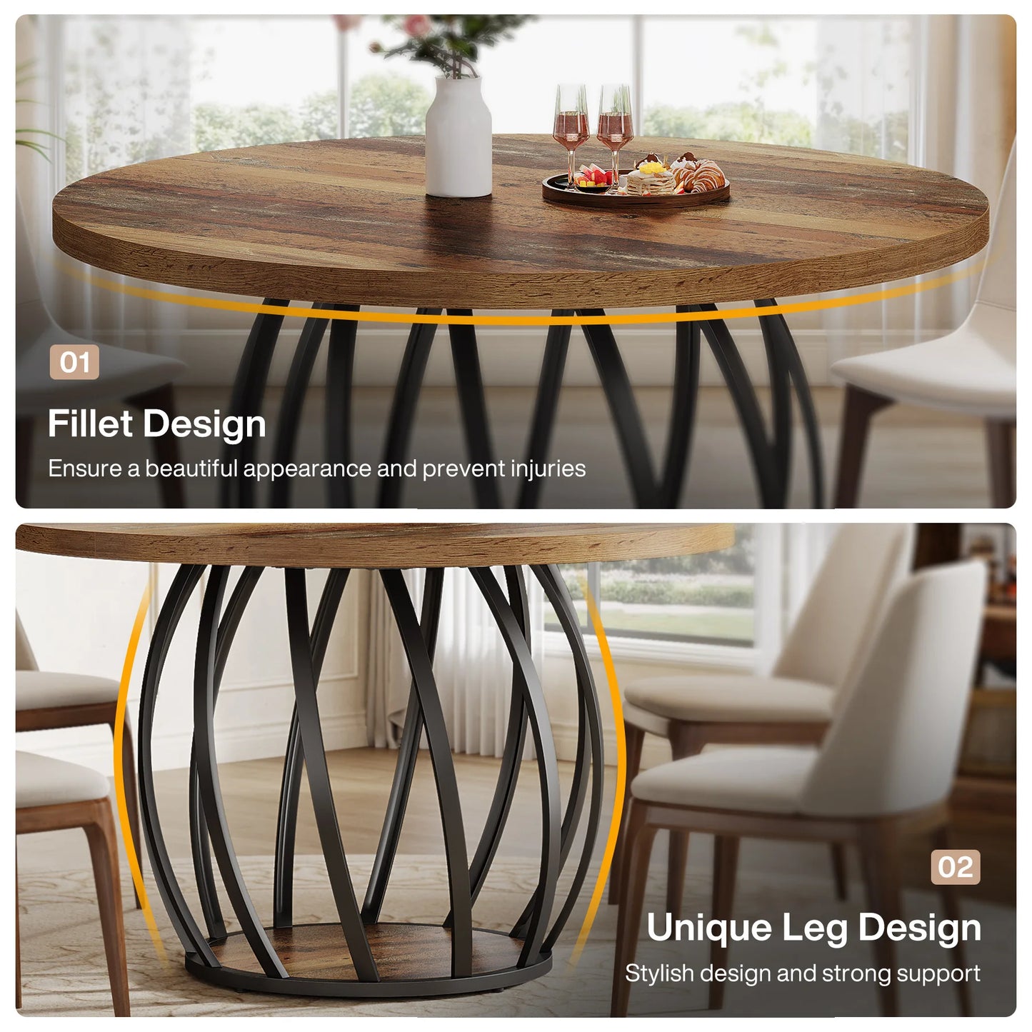 Tribesigns 46 Inch Round Dining Table With Metal Base