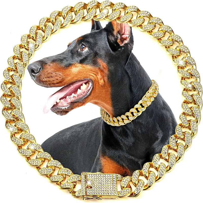 Luxury Gold Dog Chain Collar Pet Jewelry