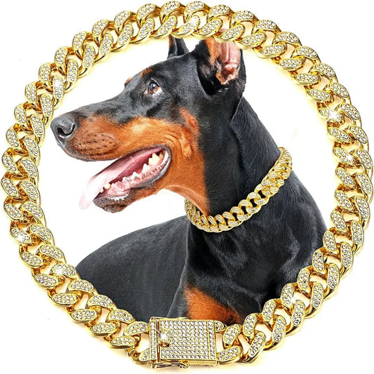 Luxury Gold Dog Chain Collar Pet Jewelry