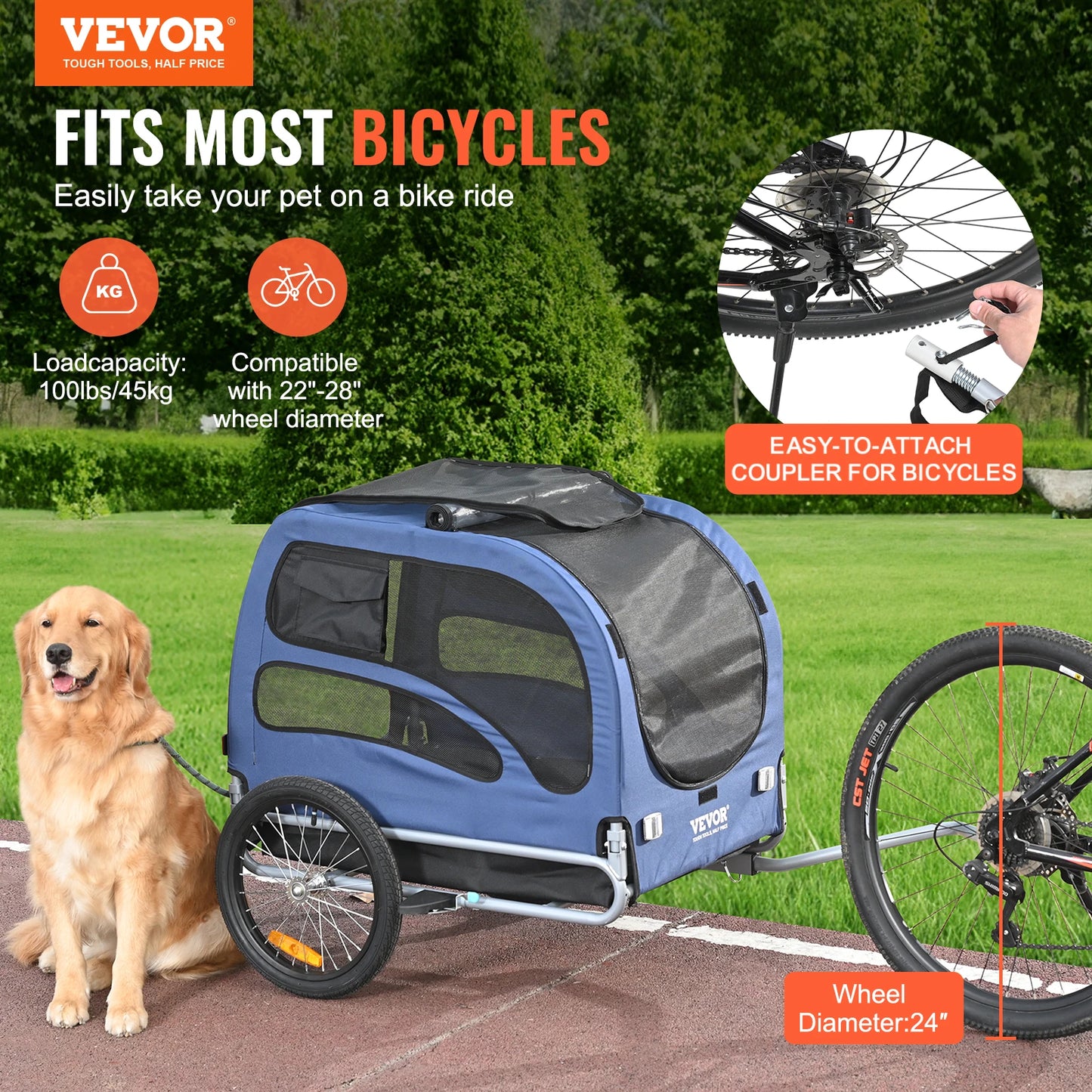 SucceBuy 100lb Pet Bike Trailer Carrier For Dogs