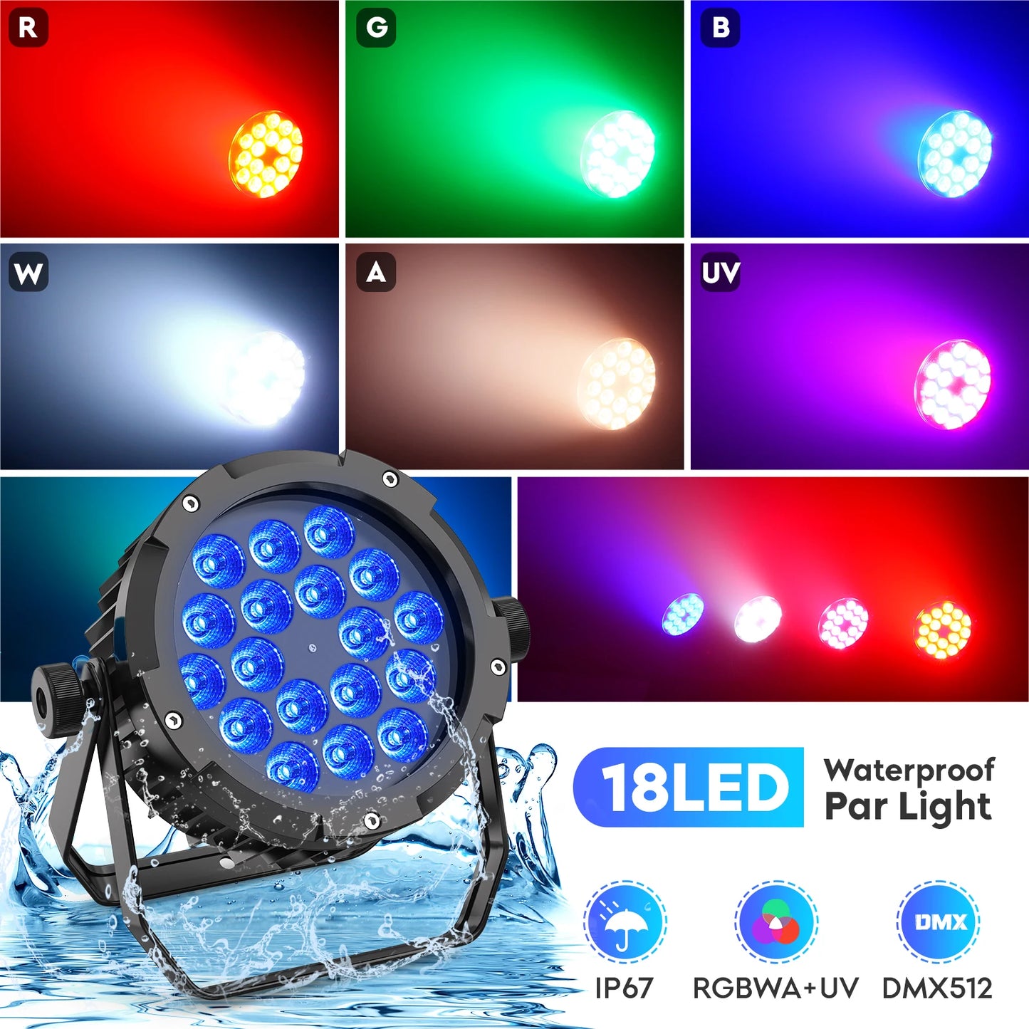 U'King 6in1 RGBWA UV LED Par Light DMX512 DJ Stage