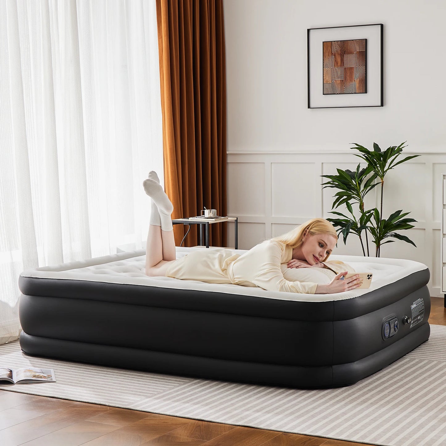 Jhk Portable Air Mattress With Non Slip Bottom For Guests