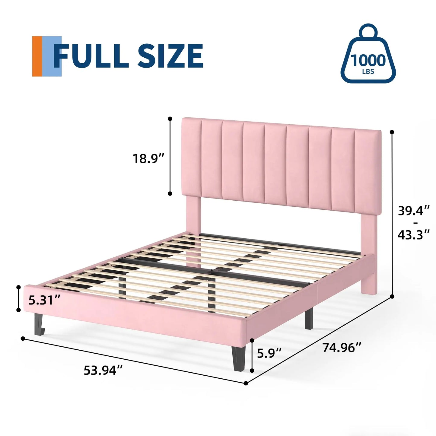 HiMISS Upholstered Platform Bed Frame With Wood Slats