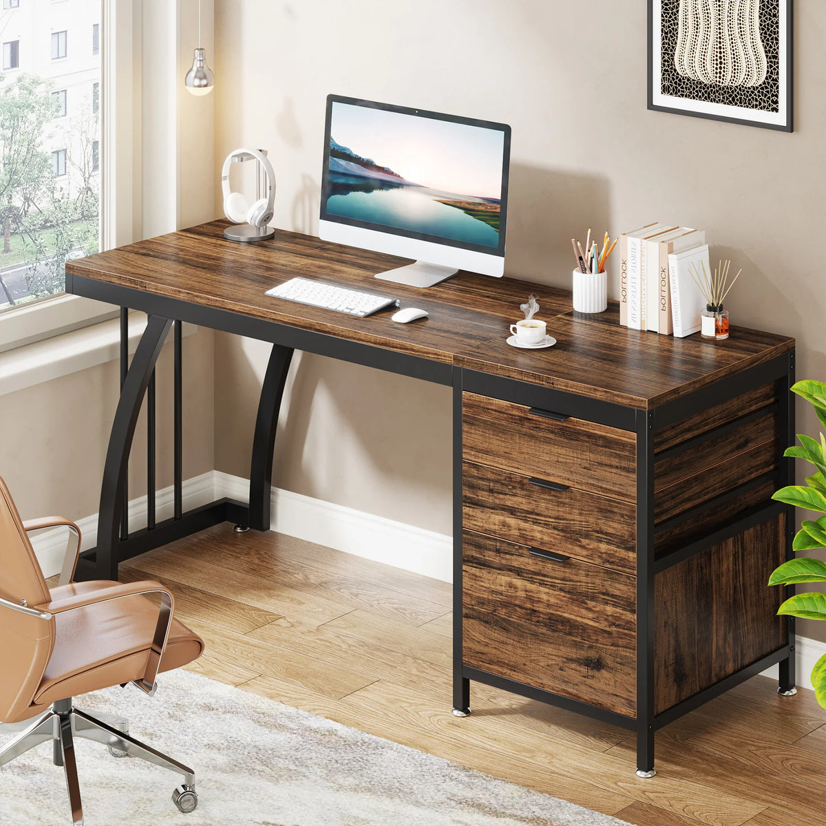 Tribesigns Wooden Computer Desk With Three Drawers