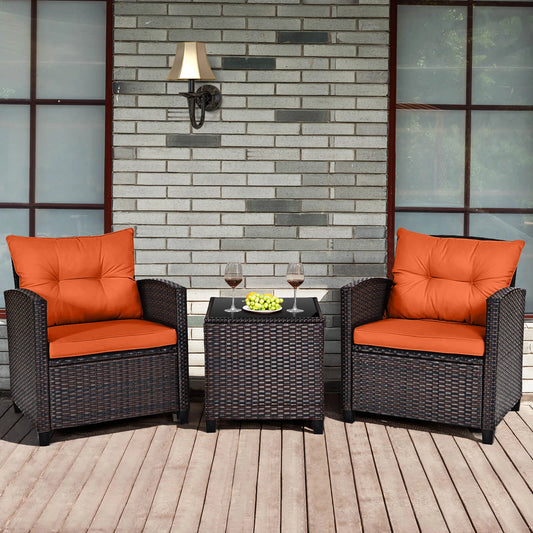 HOMASIS 3 Piece Rattan Patio Conversation Set Cushions