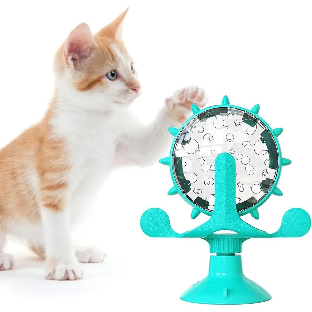 Interactive Cat Treat Dispenser With Suction Windmill