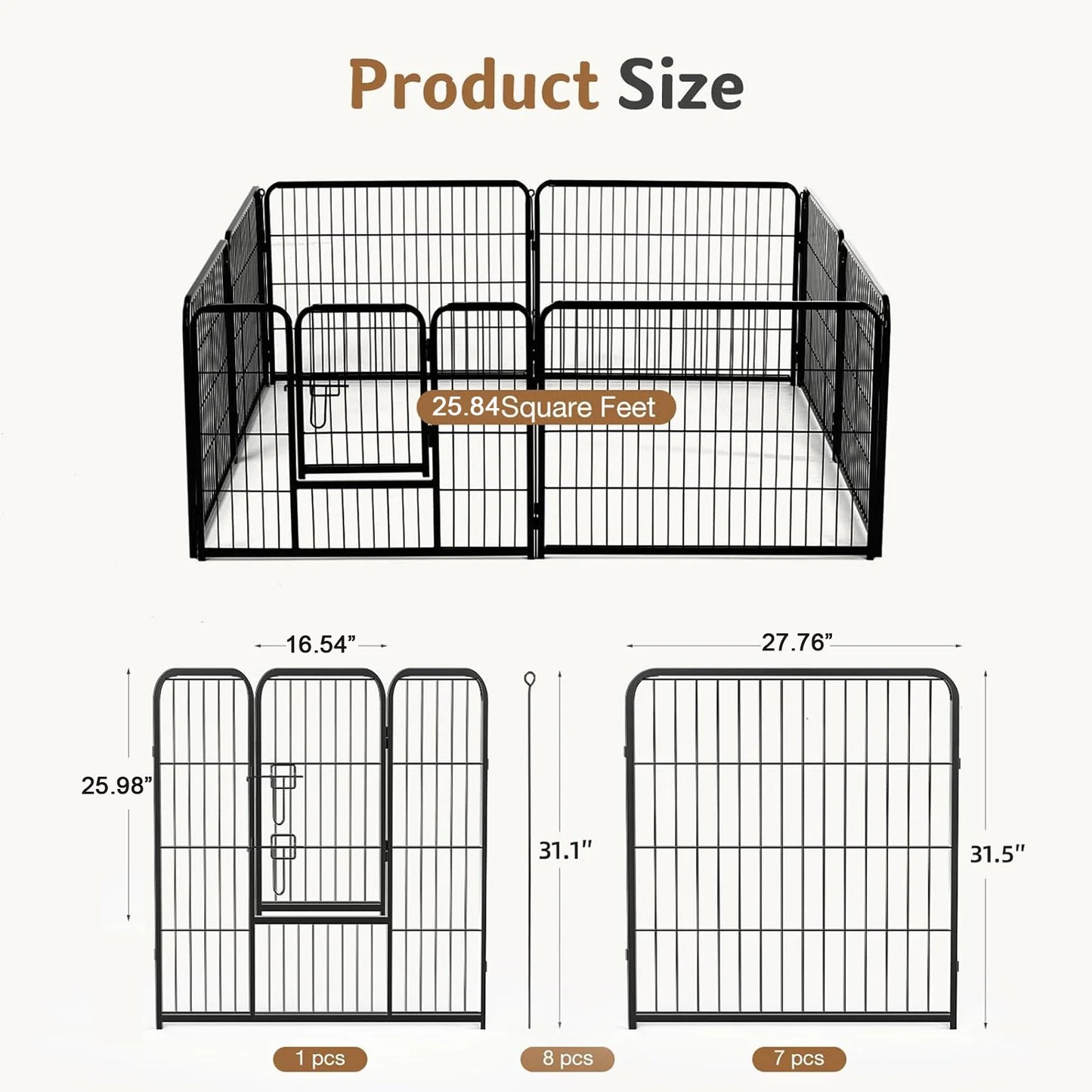 JHK Metal 8 Panel Dog Playpen Foldable Outdoor Fence
