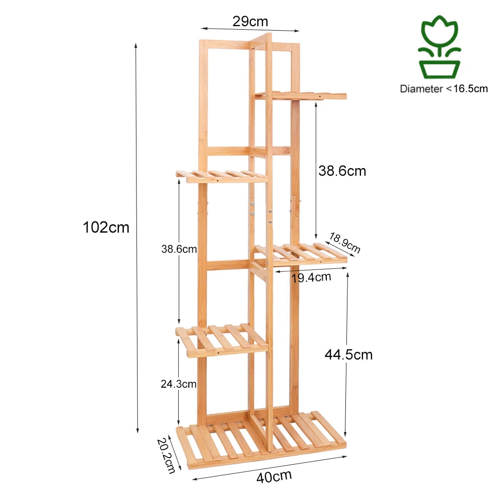 6-Tier Bamboo Plant Stand For Indoor Outdoor Display