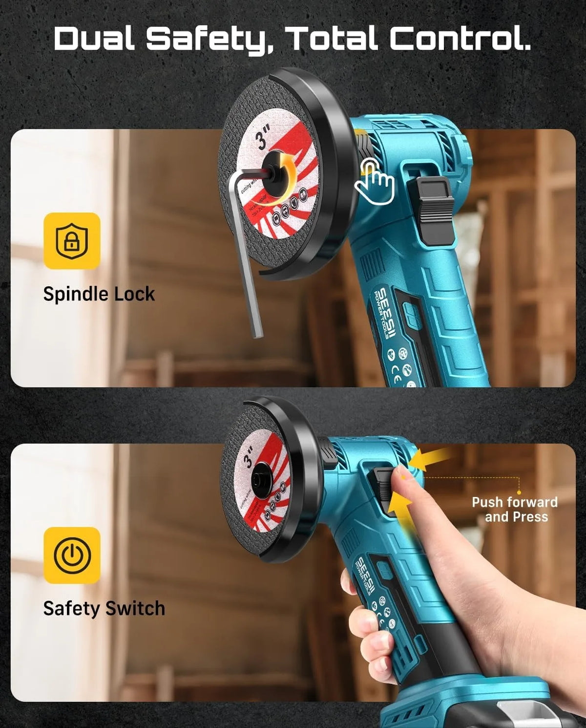 SEESII Cordless Brushless Angle Grinder Tool