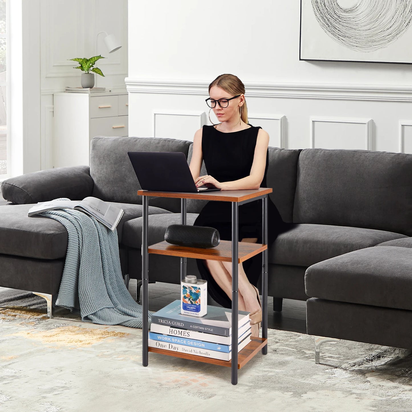 JHK Modern Metal End Table with Adjustable Feet