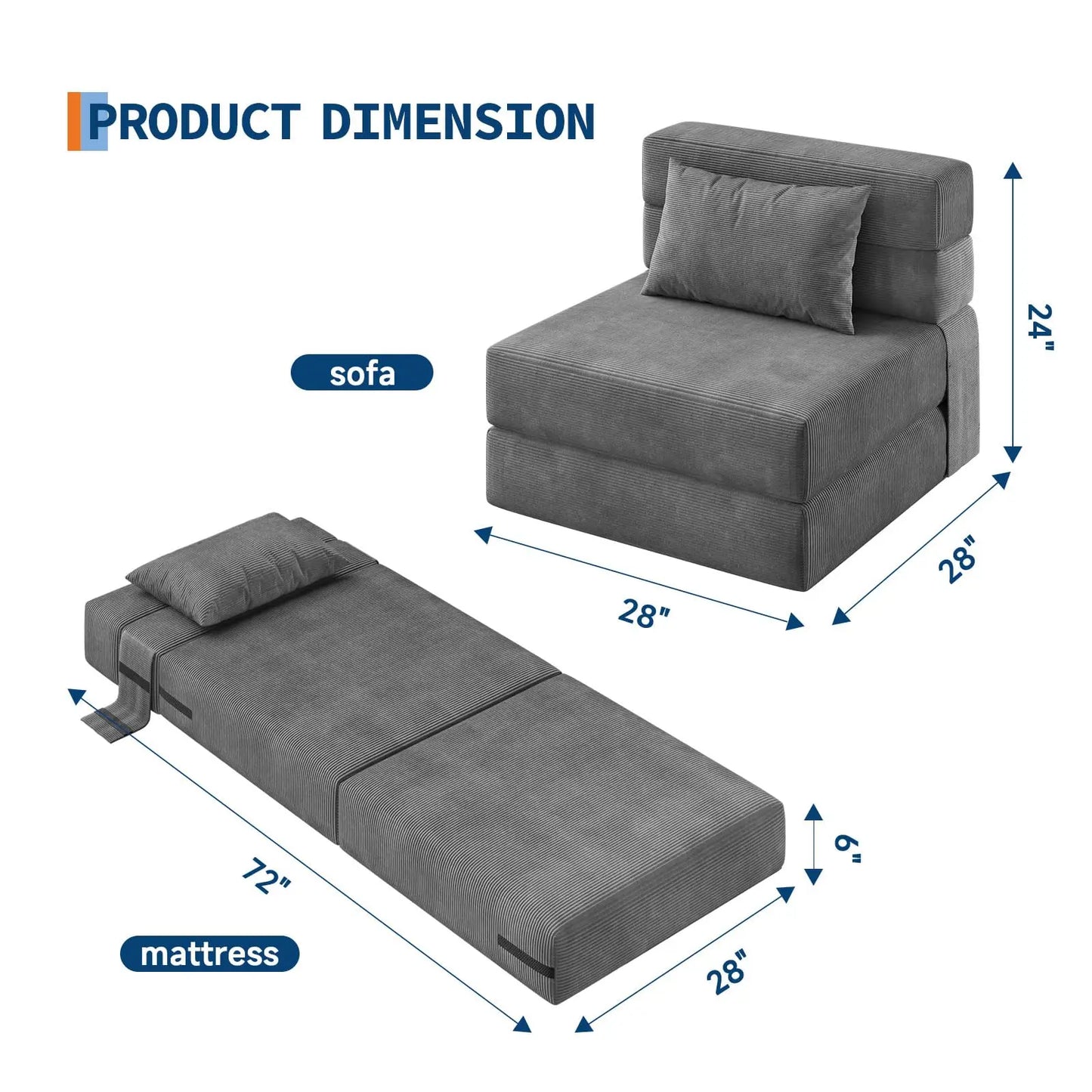 HobbyLane 4-in-1 Folding Sofa Bed With Pillow