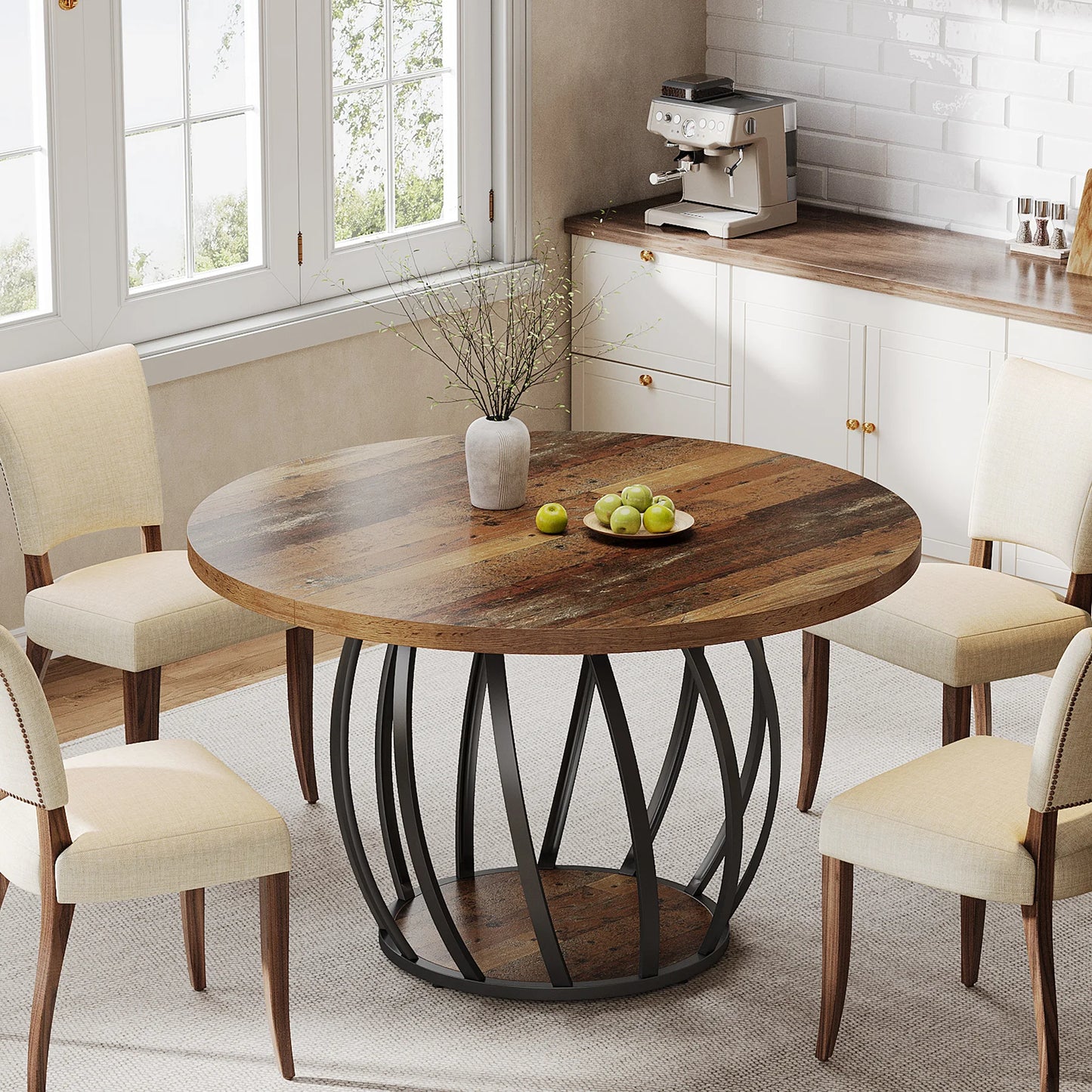 Tribesigns 46 Inch Round Dining Table With Metal Base