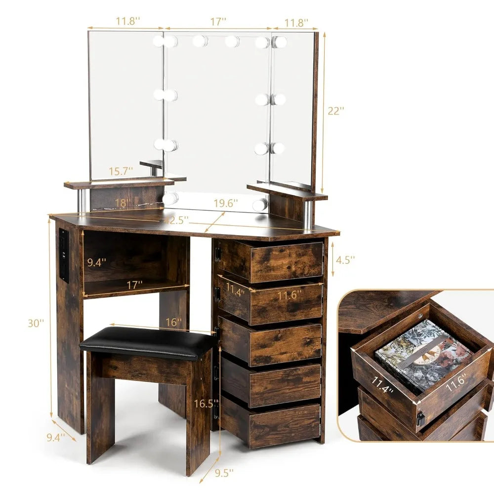 MOYU Vanity With Lights Makeup Desk With Power Outlet