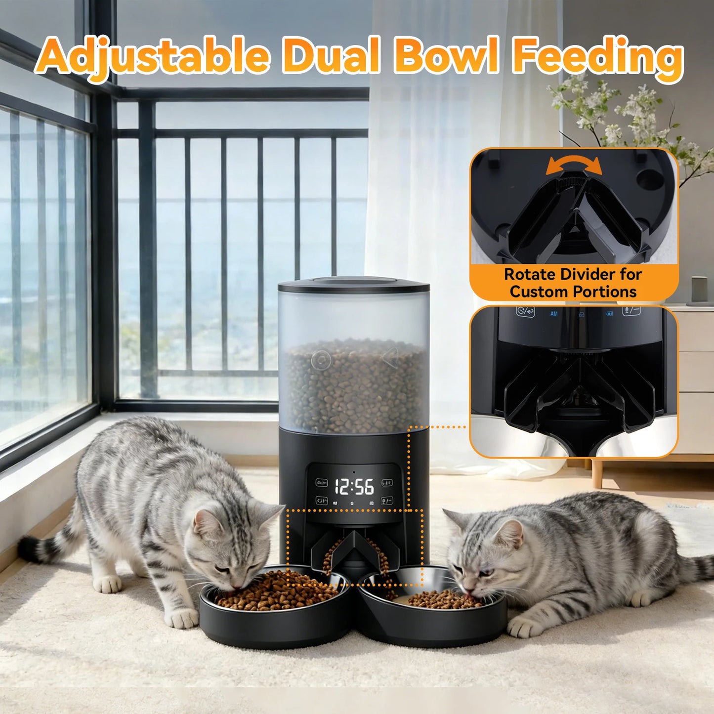 Automatic Cat Feeder With Two Bowls Timed Dispenser