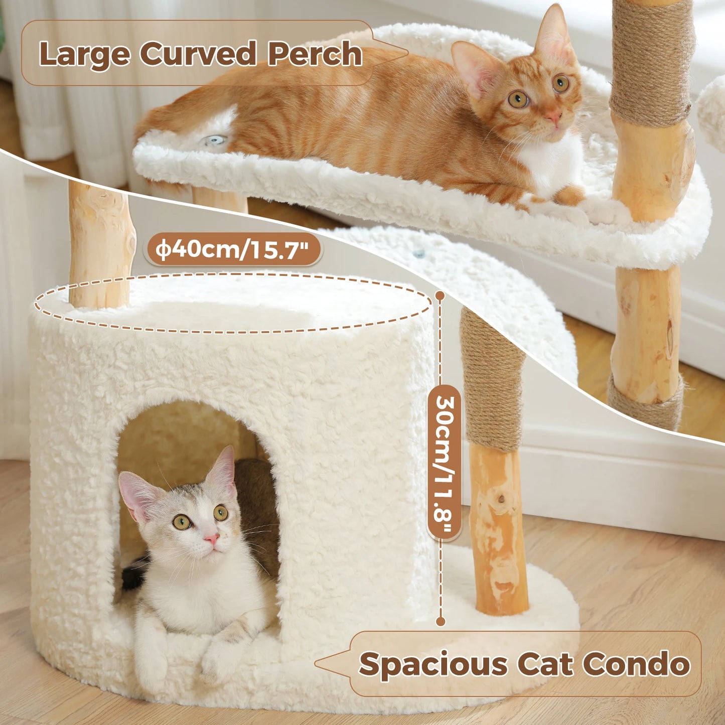PAWZ Road Modern Cat Tree Tower With Natural Wood Scratching