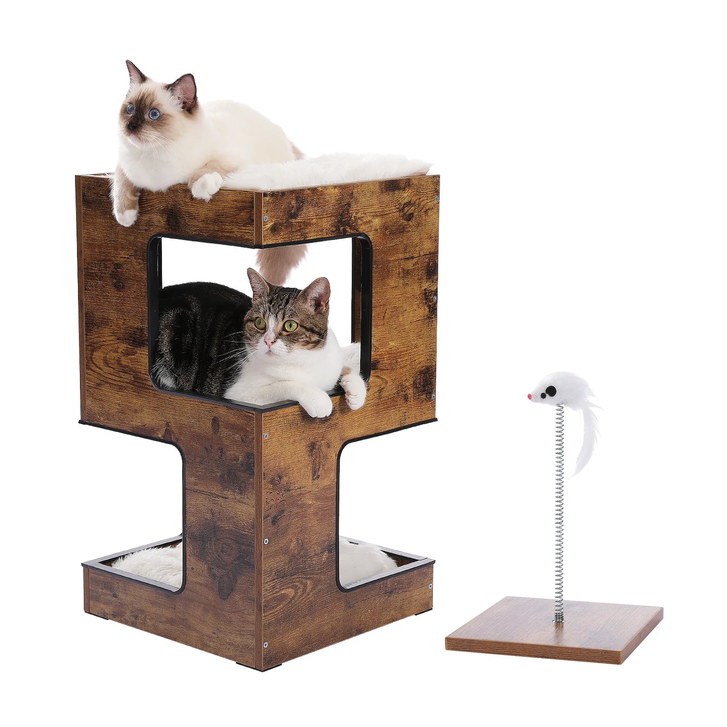 PAWZ Road Wood Cat Condo Tree With Scratching Pad