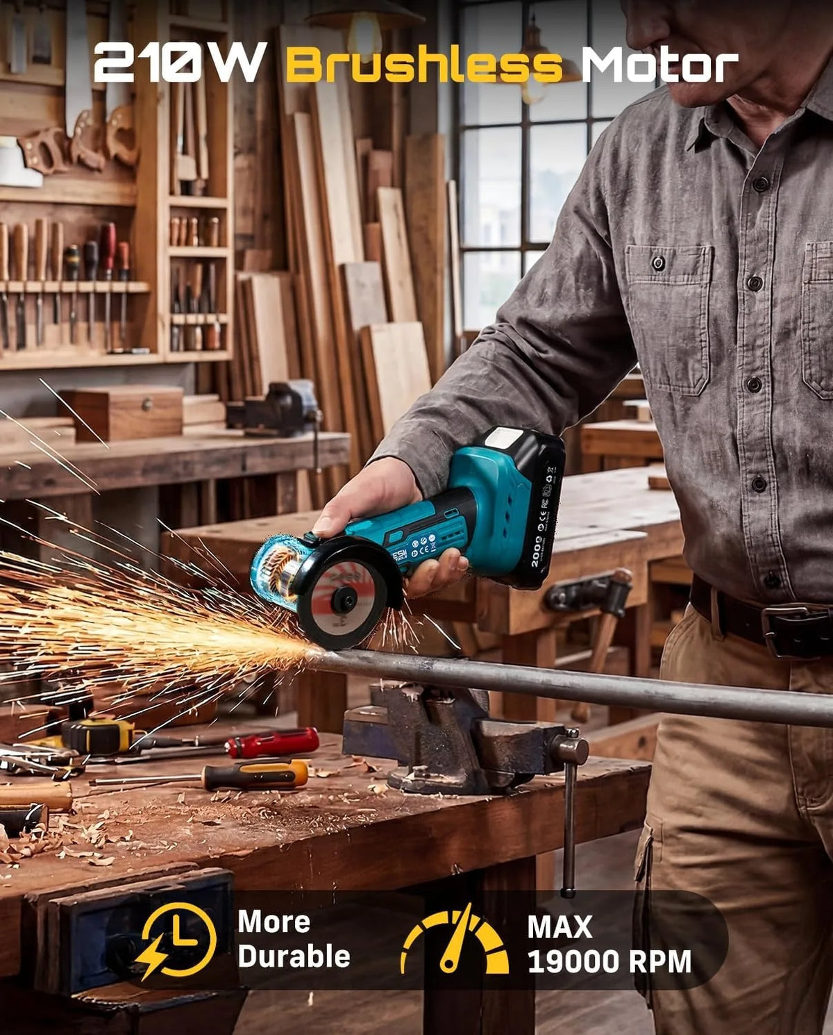 SEESII Cordless Brushless Angle Grinder Tool