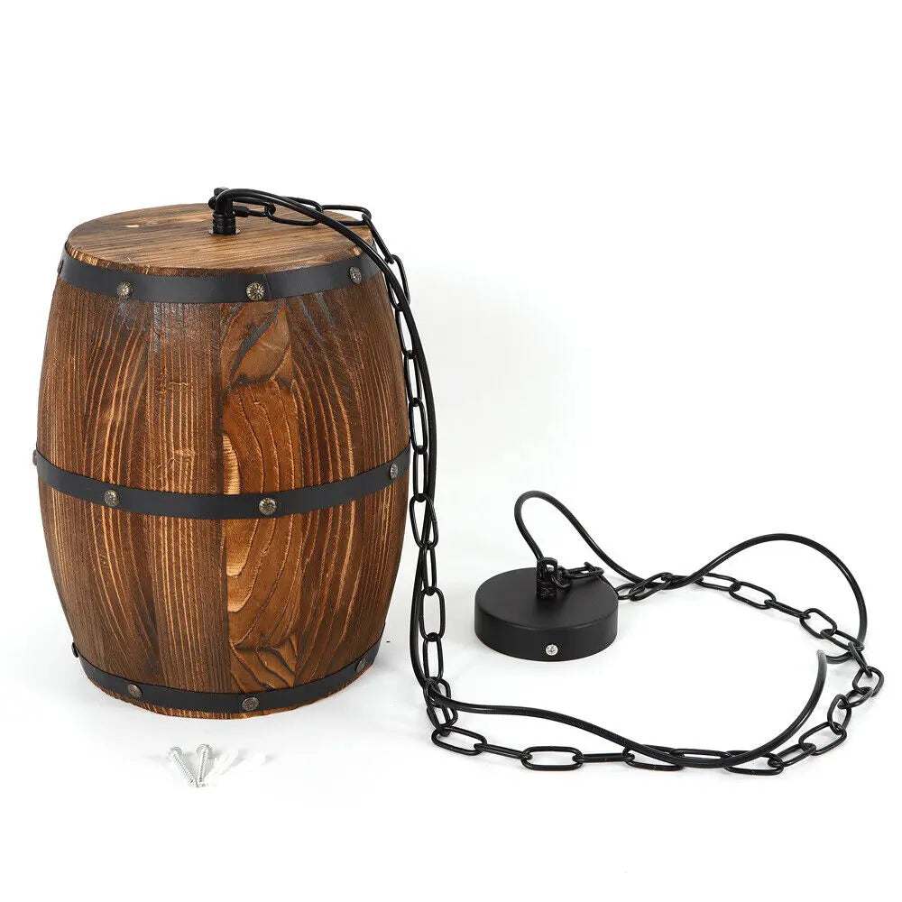 Vintage Wine Barrel Pendant Light Rustic Wood Ceiling Lamp