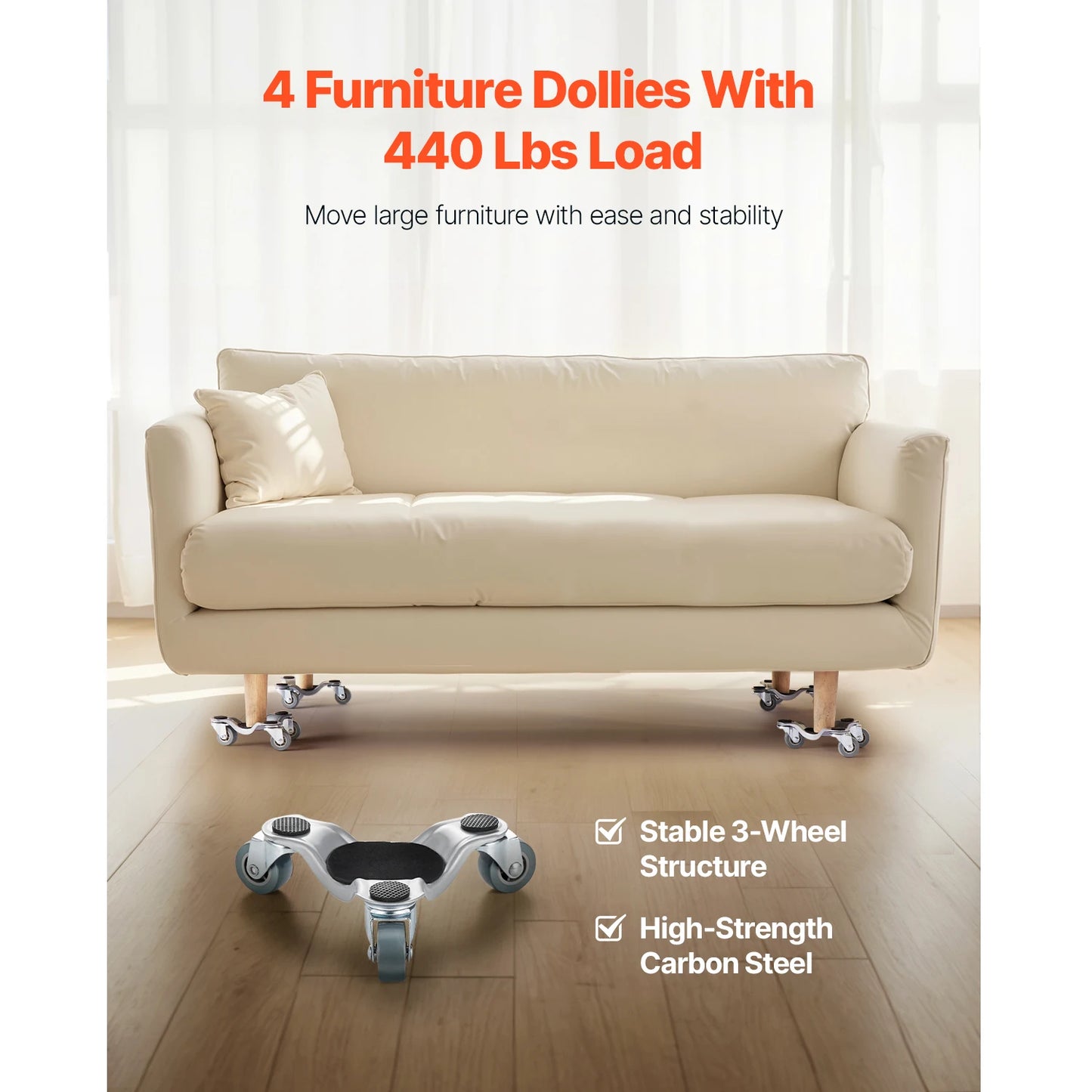 SucceBuy 4pcs Furniture Dolly Movers with Triangle Swivel Caster & 3 Wheels Fridge Lift Mover Tool Set for Home Appliances Sofa