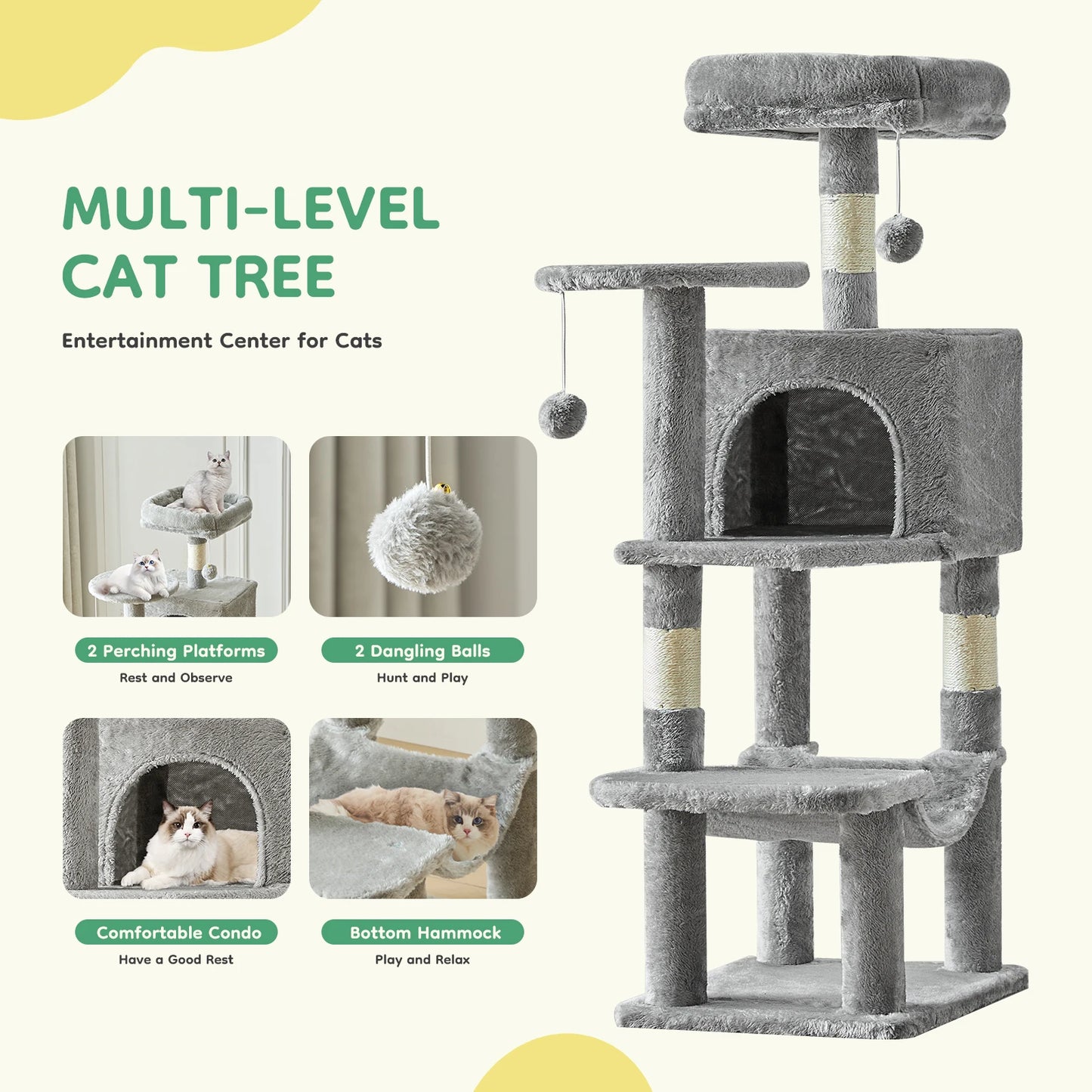 JHK Four-Level Cat Tree Tower For Indoor Multi-Cat Play