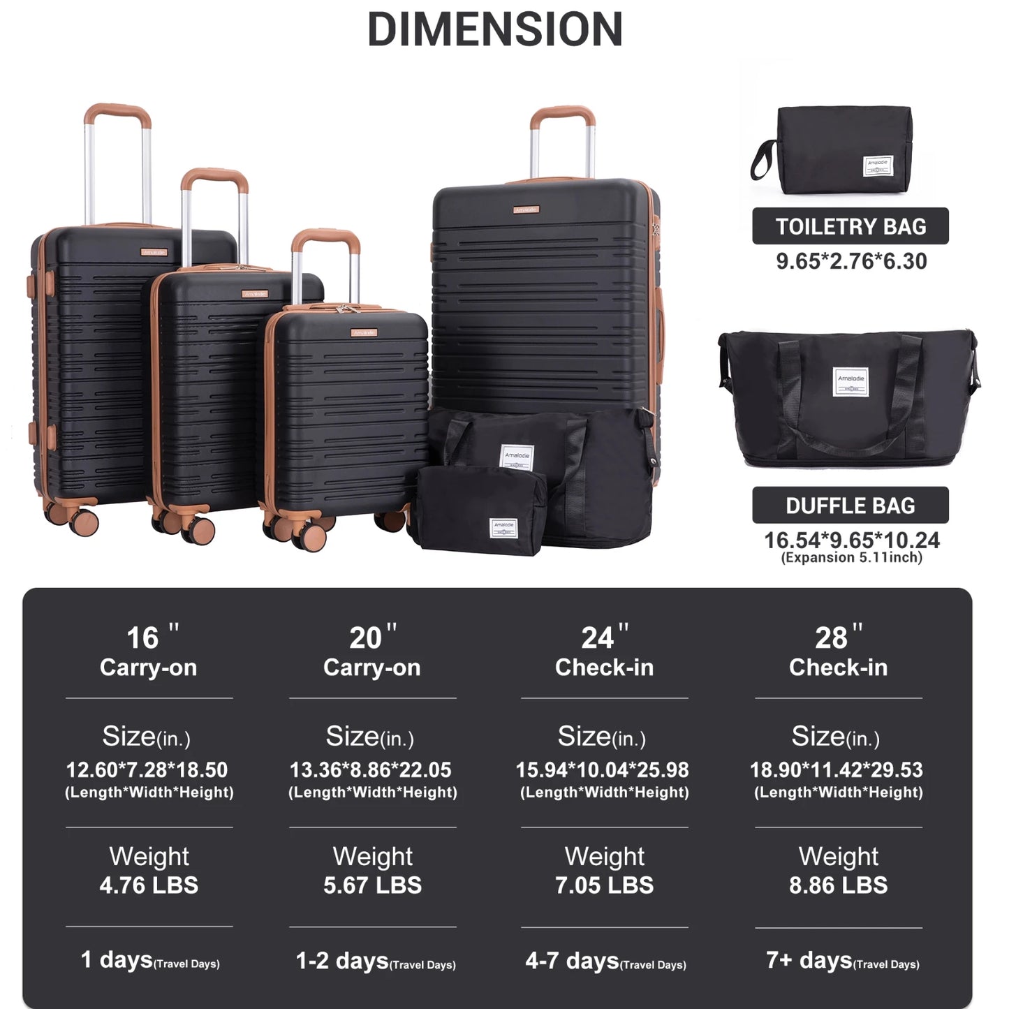 Luggage Sets 6 Piece,Suitcases with Double Spinner Wheels and TSA Lock,Hardcase 6 set 16/20/24/28 Luggage  with Travel Duffle Bag