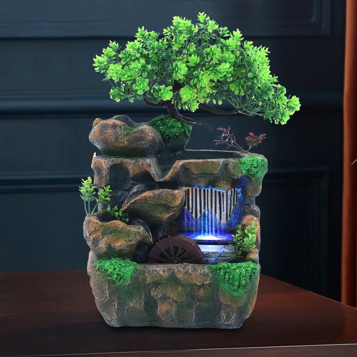 Indoor Room Fountain With Color Changing LED Waterfall Decor
