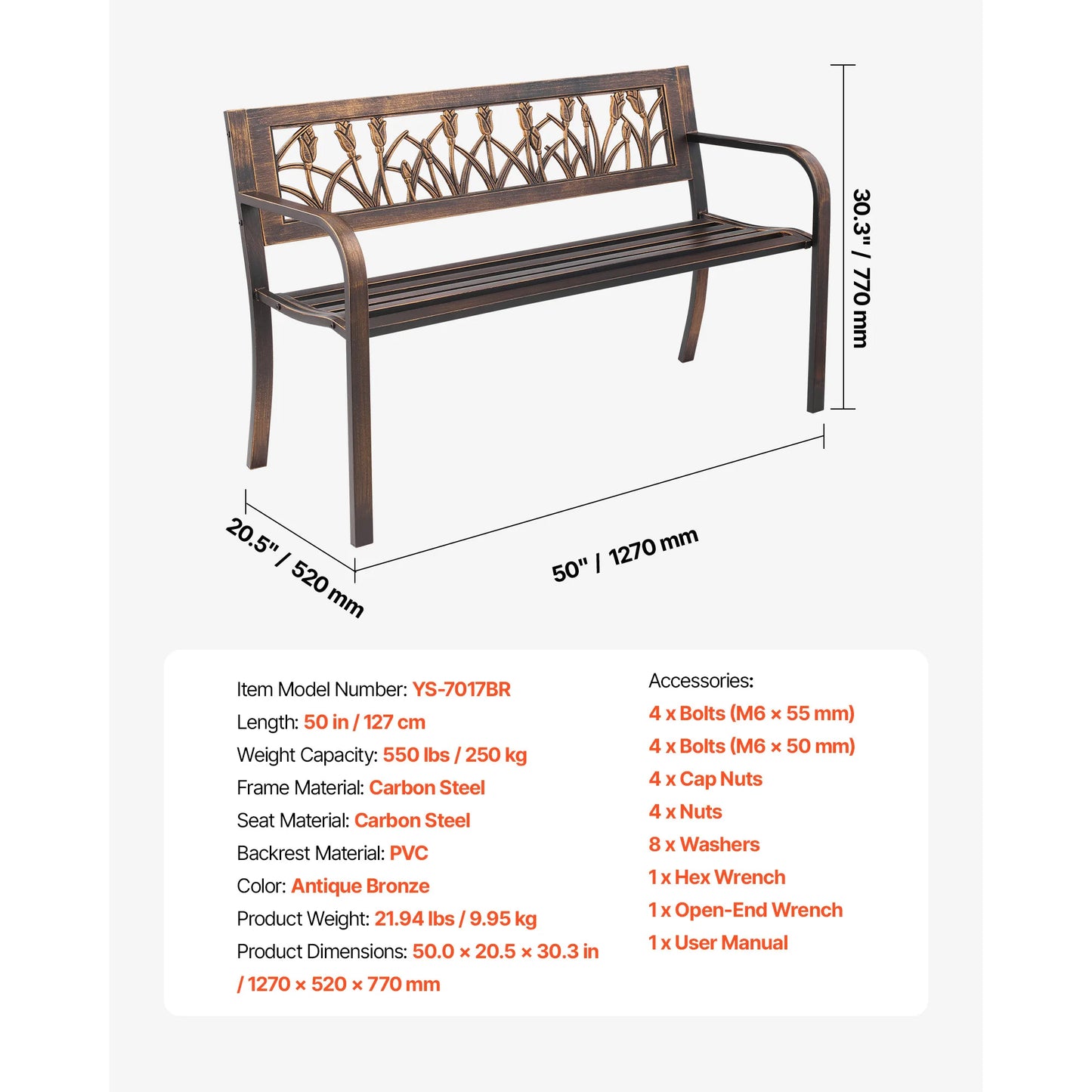 SucceBuy Outdoor Wood And Metal Garden Bench 480 Lb
