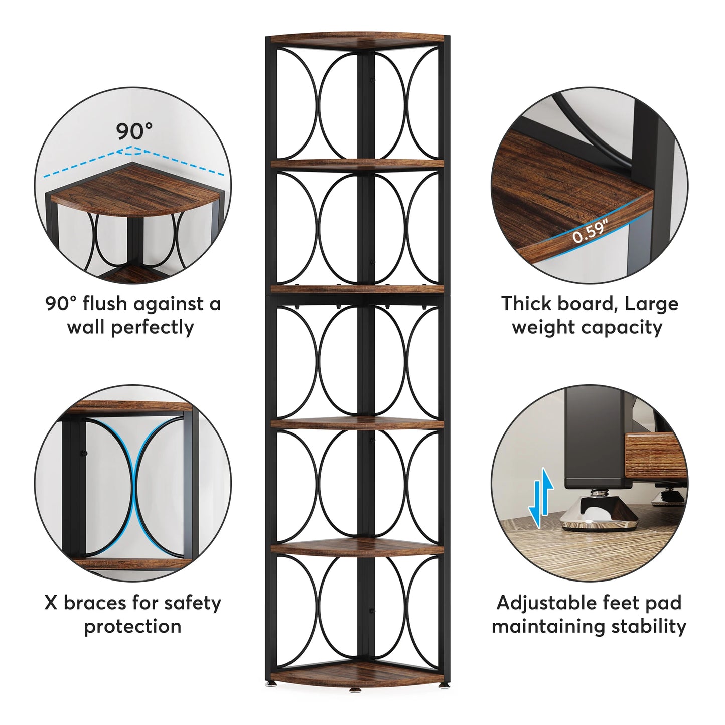 Tribesigns 6 Tier Tall Corner Shelf Storage Rack