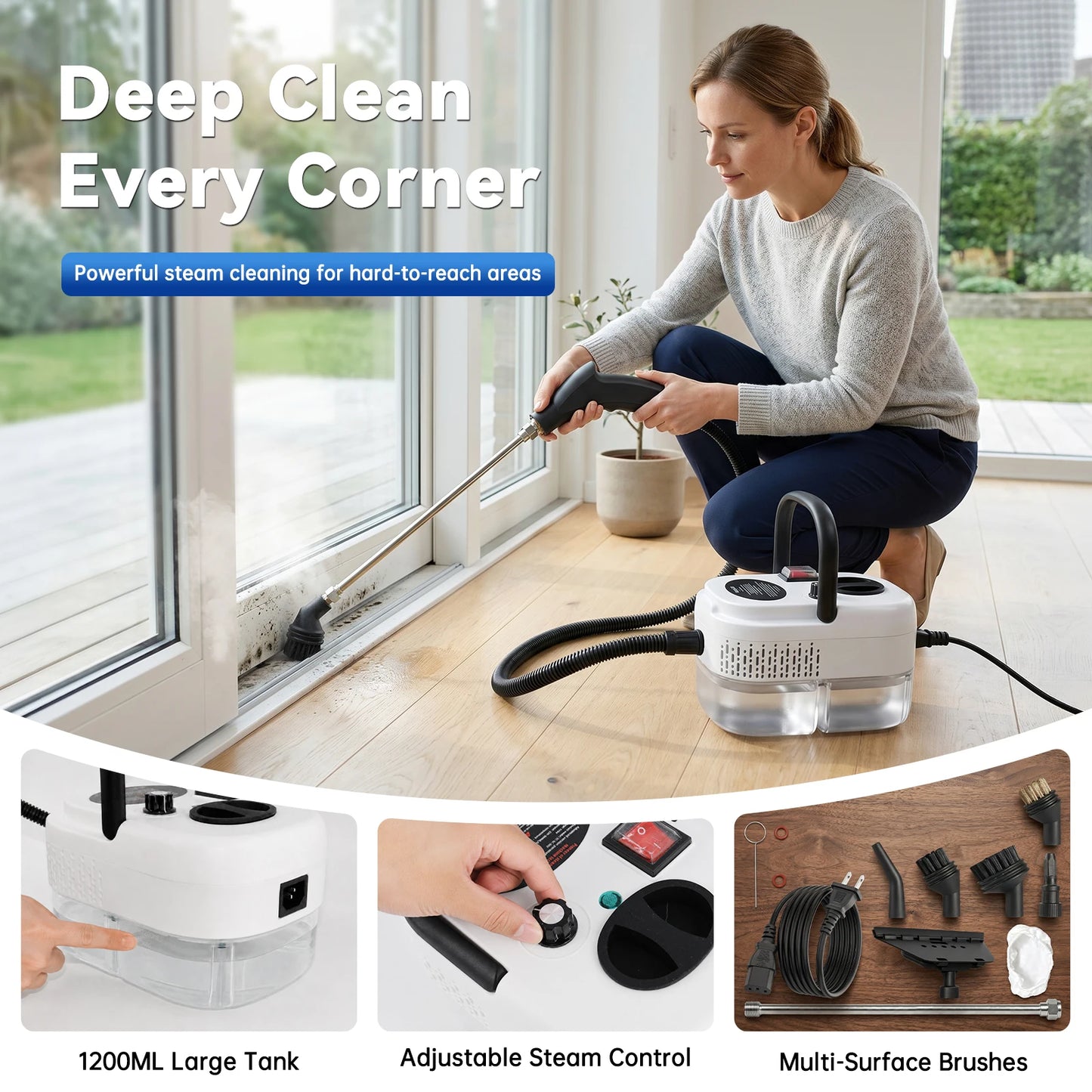 2500W Handheld Steam Cleaner 110V Portable With Accessories