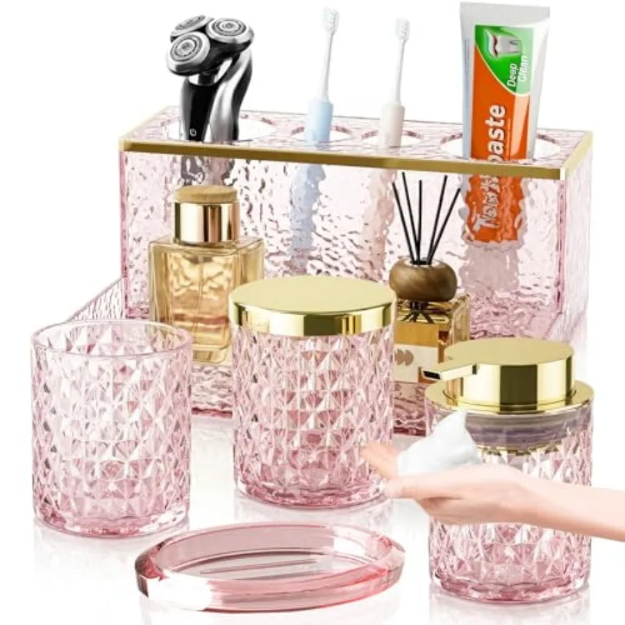 Glass Bathroom 5Pcs Crystal Set Foaming Soap Dispenser