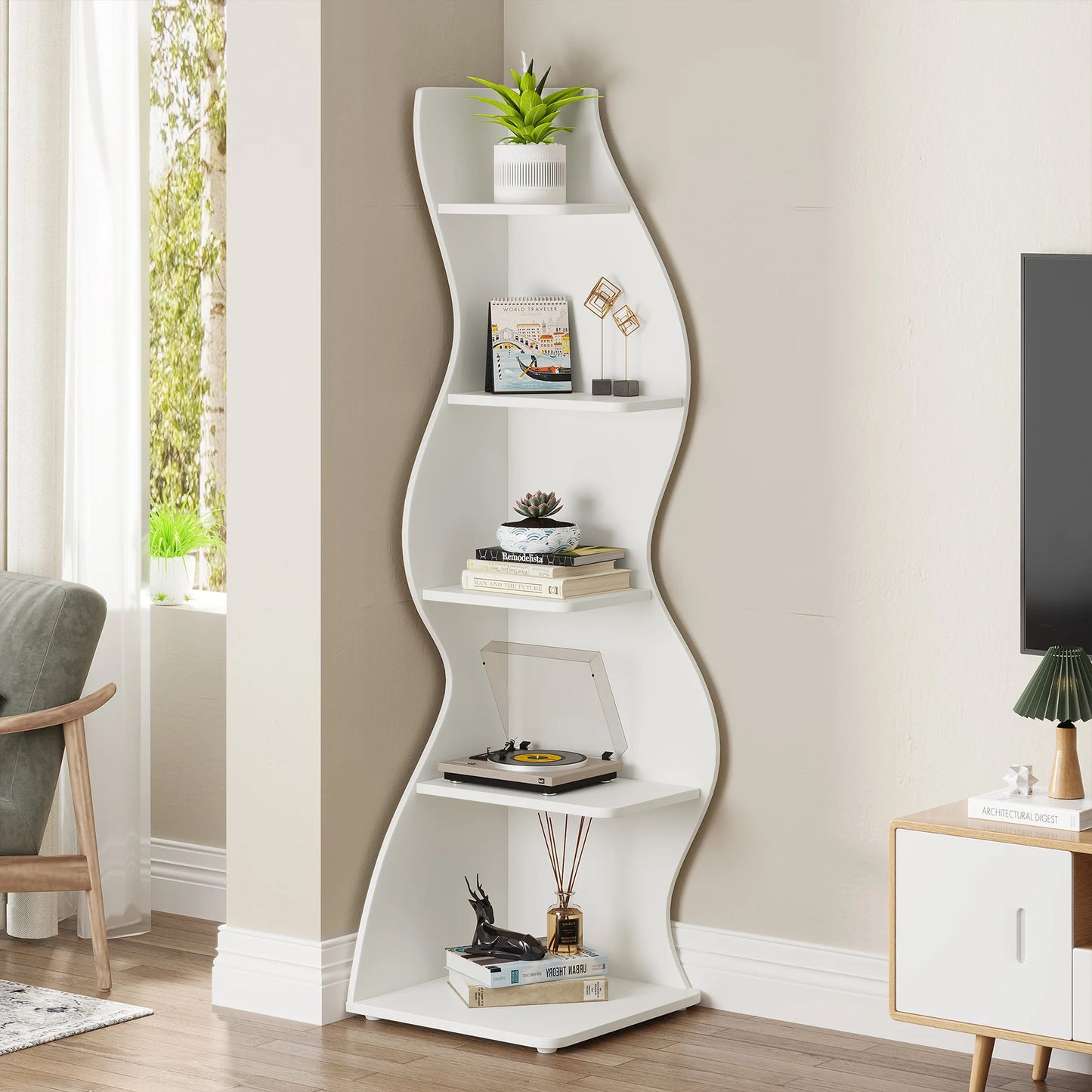 Tribesigns 5 Tier Corner Shelf Wall Bookcase Plant Stand
