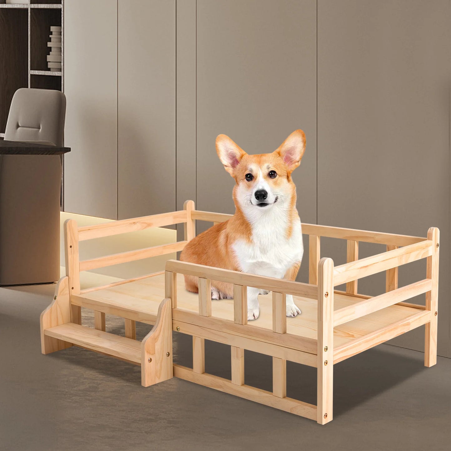 YIYIBYUS Solid Wood Elevated Pet Bed for Cats and Dogs