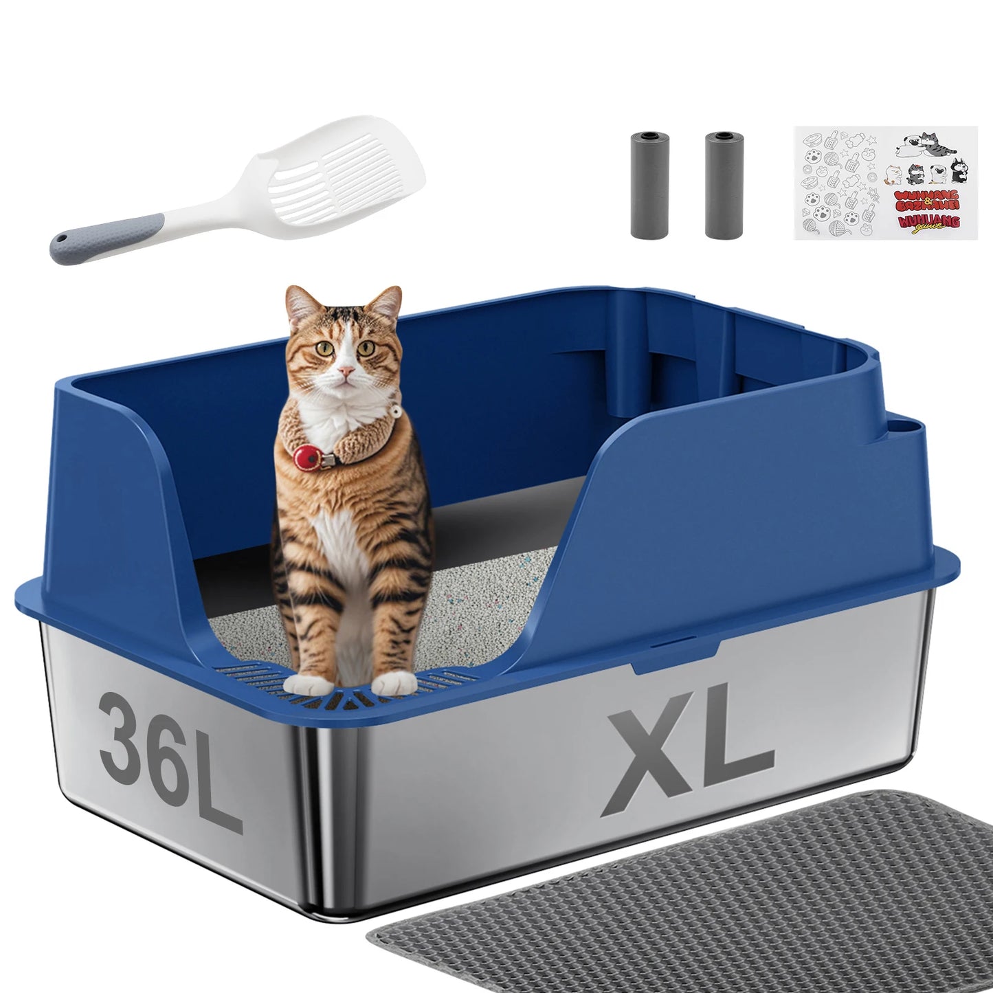 Stainless Steel Cat Litter Box Extra Large Splash Proof